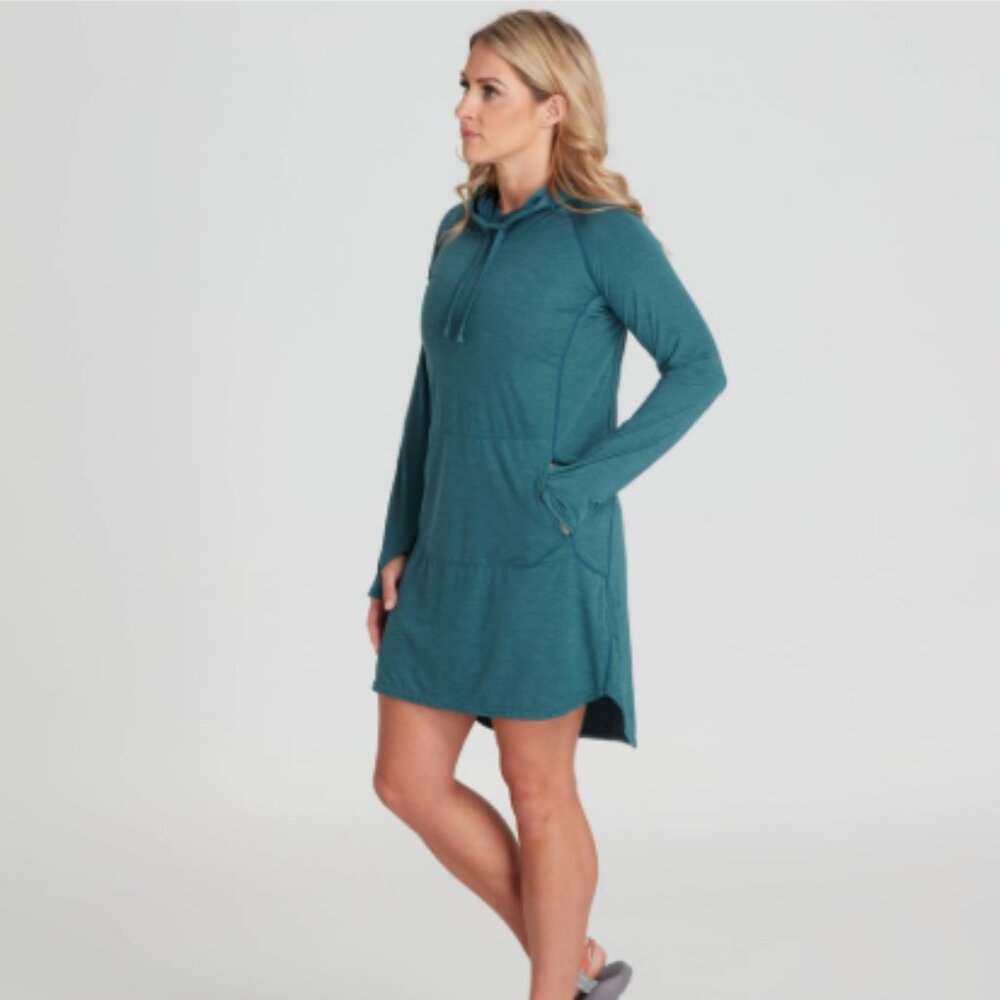 Long Sleeve Teal Hoodie Dress - Women